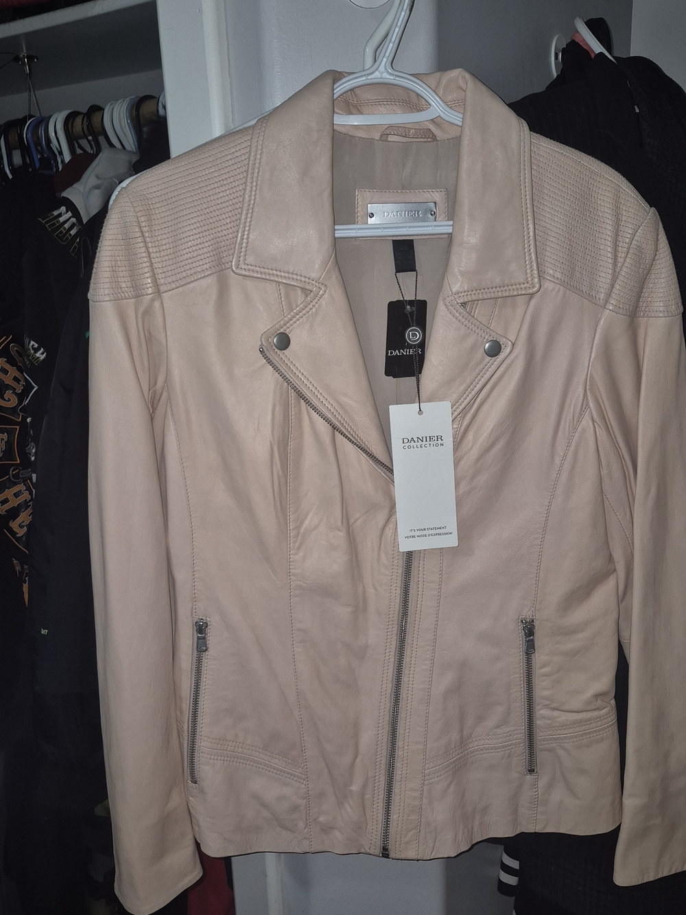 Danier Blush Pink Leather Moto Jacket